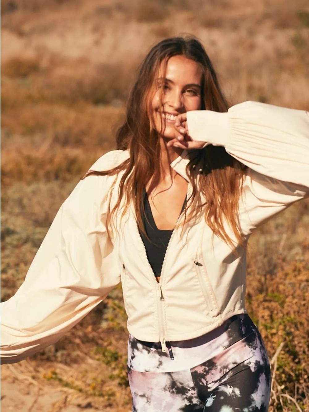 FP Movement by Free People Color Me Happy Balloon-Sleeve Cropped Bomber